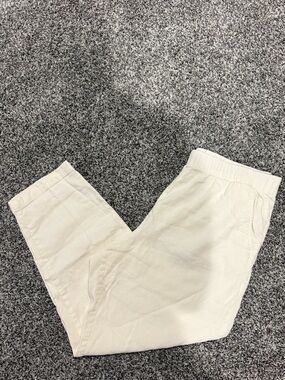 White Ivory Elastic Waist Pull-On Ankle Pants Loft Stretch Linen